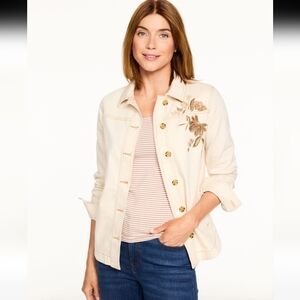 Talbots Embroidered Denim Shirt Jacket Petite Size Small